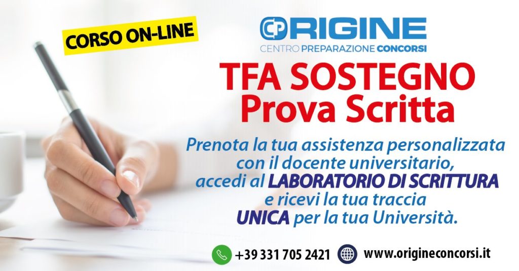 TFA SOSTEGNO. Laboratorio e servizio tracce prova scritta. | "Origine